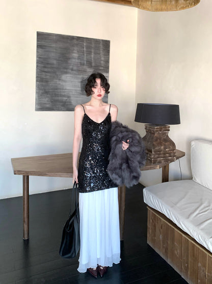 Moon Crossing Sequin Panel Slip Dress