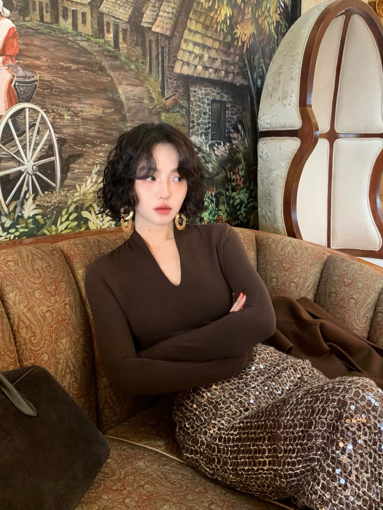 Deep V-Neck Long-Sleeve Knit Sweater (Between the Lines Edition)