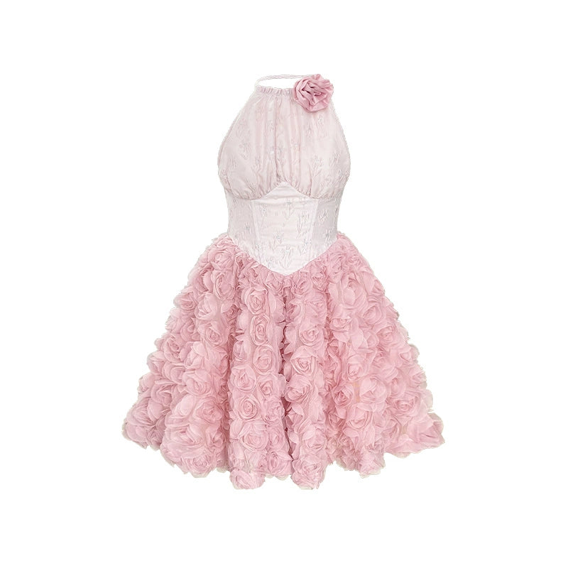 Розовое 3D -платье для шеи цветов