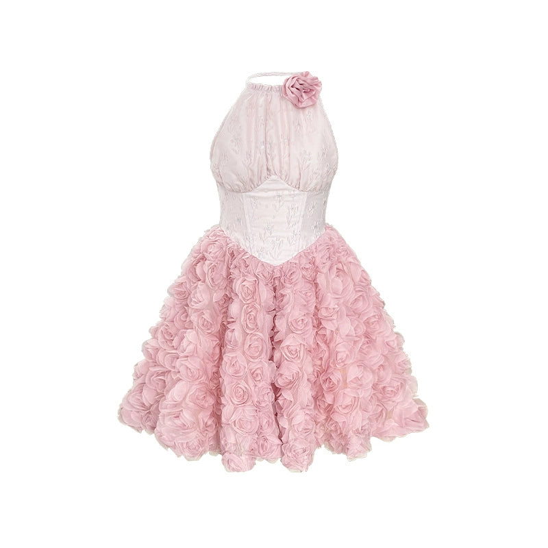 Robe de cou de fleur rose 3D