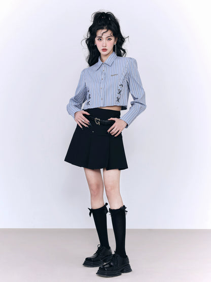 Intellectual Love College Blue Striped Shirt Set