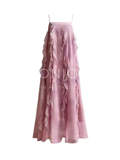 Pink Sea Mist Ruffle Maxi Dress – Beach Vacation Style