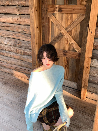 Starry Night Sea Salt Rabbit Fur Blend Batwing Sweater