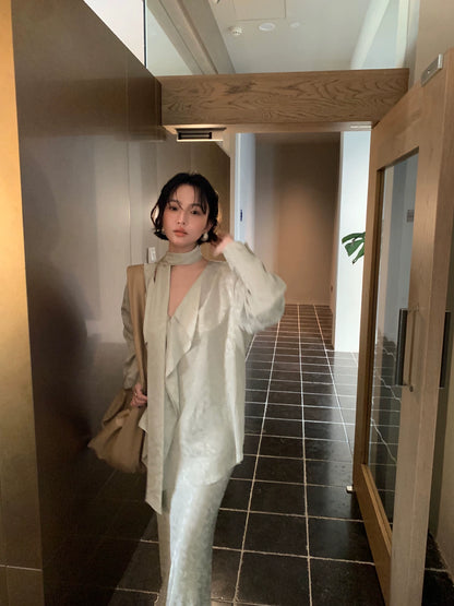 Azure Silk Tencel Shirt & Fishtail Skirt Set – Hong Kong Retro Autumn