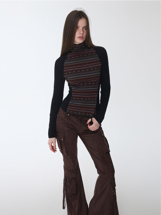 Color-Block Turtleneck Knit Top