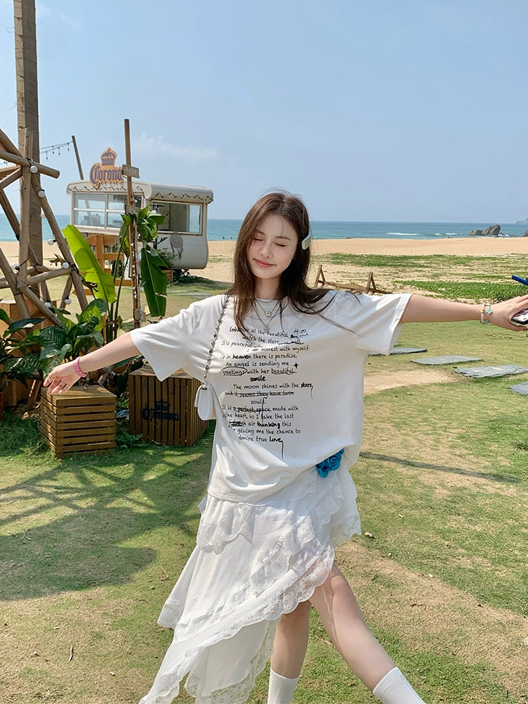 [Nomadic Poet] Irregular White Lace Skirt - Summer Chic