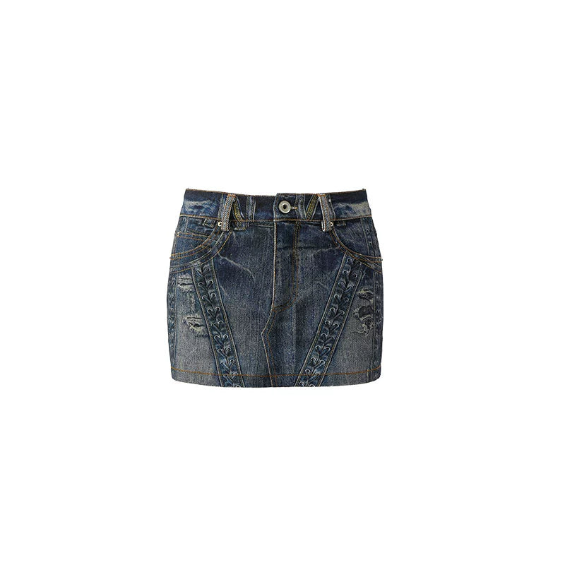 Washed Denim Hip Skirt – Slightly Stretchy Vintage Design