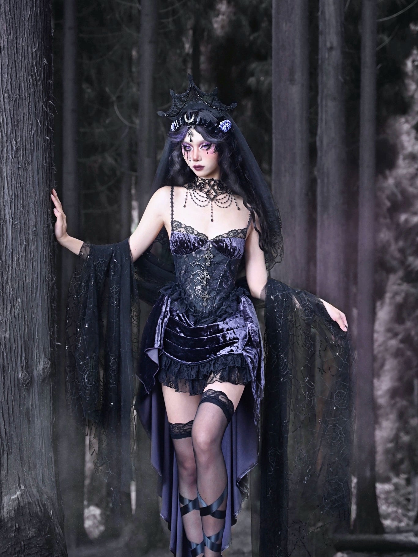 goth slip dress Luna Ritual Velvet Gothic Lace Slip Dress