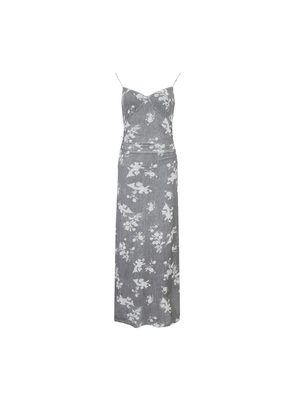 Blooming Flowers Printed V-Neck Suspender Dress – Hong Kong Retro Autumn