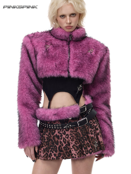 Detachable Pink Leopard Fur Y2K Mini Skirt / Pants Hybrid