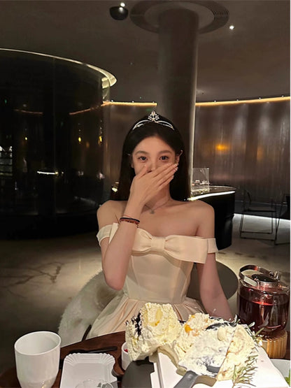 White One-Shoulder Ribbon Dress – Princess Tutu Birthday Gown