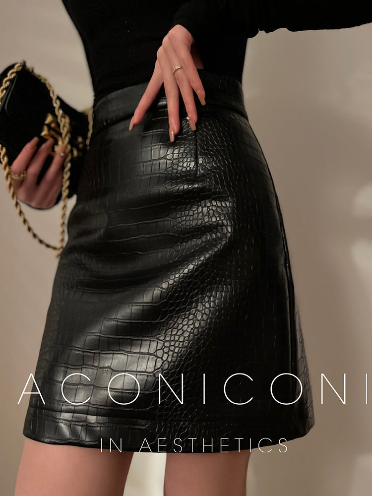 Crocodile PU Leather Skirt