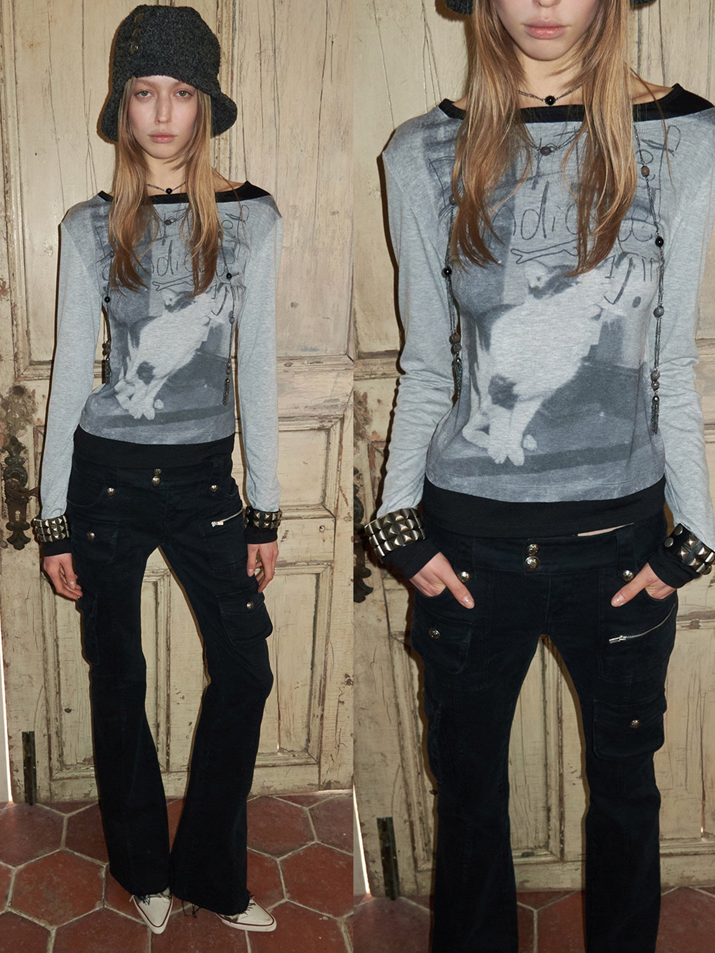 Cat & Dog Off-Shoulder Layered Tee