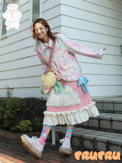 Colorblock Puppy Print Jacket | Cute Playful Autumn Coat