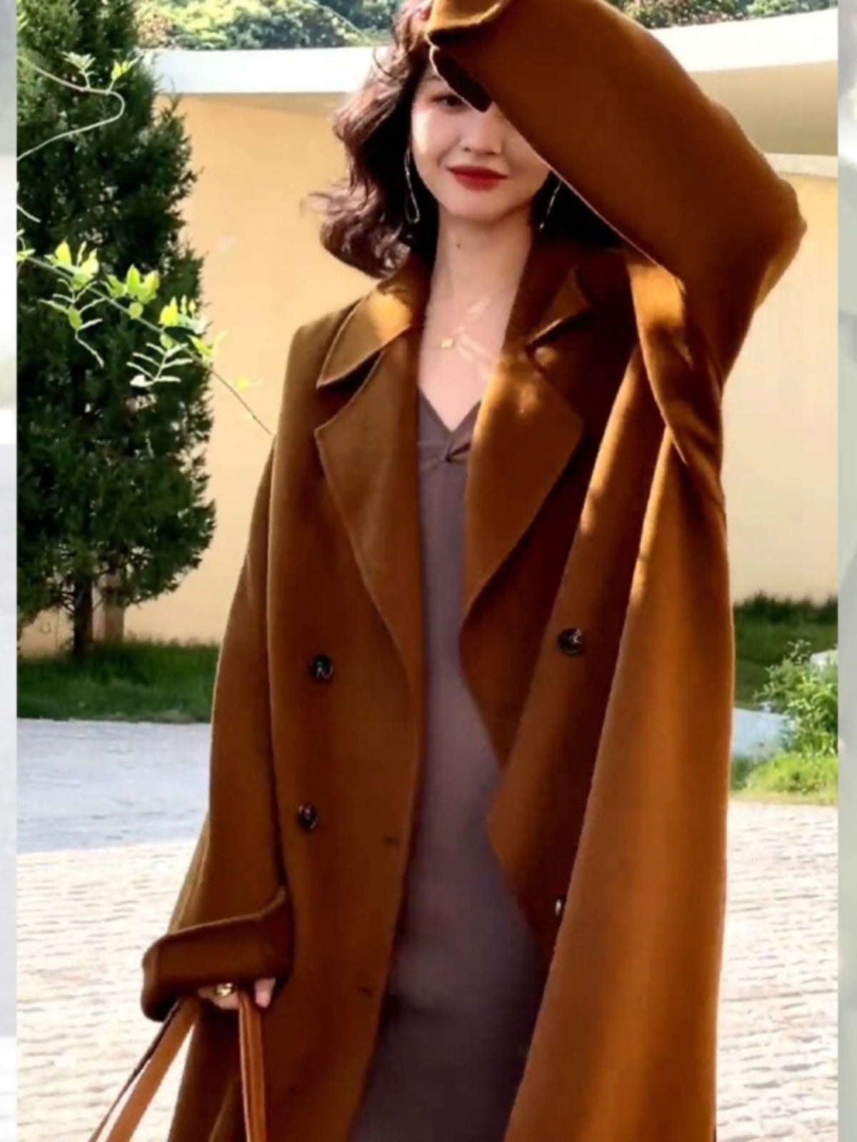 Green Reversible Cashmere Coat – Hepburn-Inspired Midi Lapel Jacket