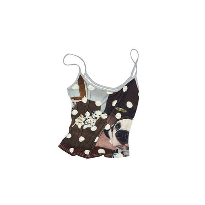 Animal Print Polka Dot Camisole – Slim-Fit Sleeveless Bolero Top