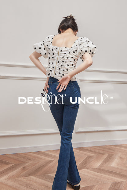 2023 Square Neck Wave Dot French Shirt