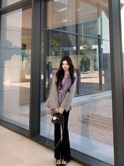 Reversible Cashmere Coat – Petite Lace-Up Woolen Winter Jacket