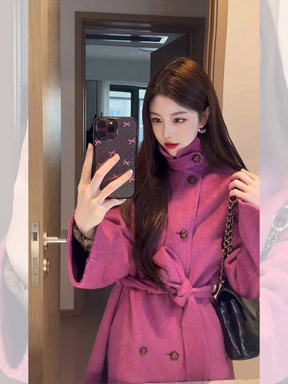 Reversible Cashmere Coat – Elegant Mid-Length Stand Collar Wool Cape