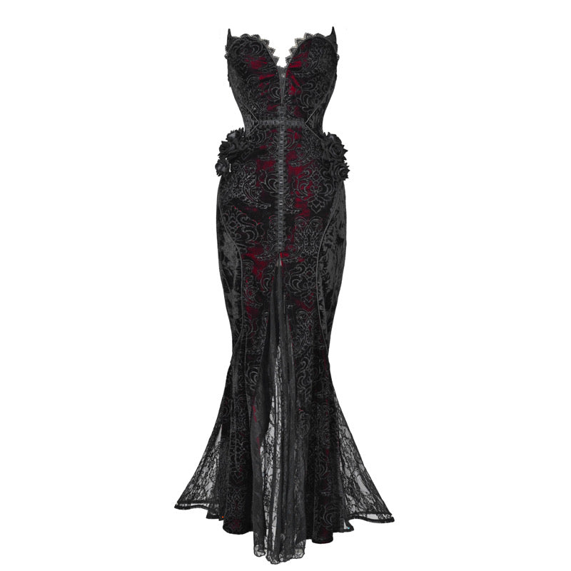 goth mermaid dress Gothic Lolita Off-Shoulder Black Mermaid Dress with Corset Plus Size Size 4 / Black