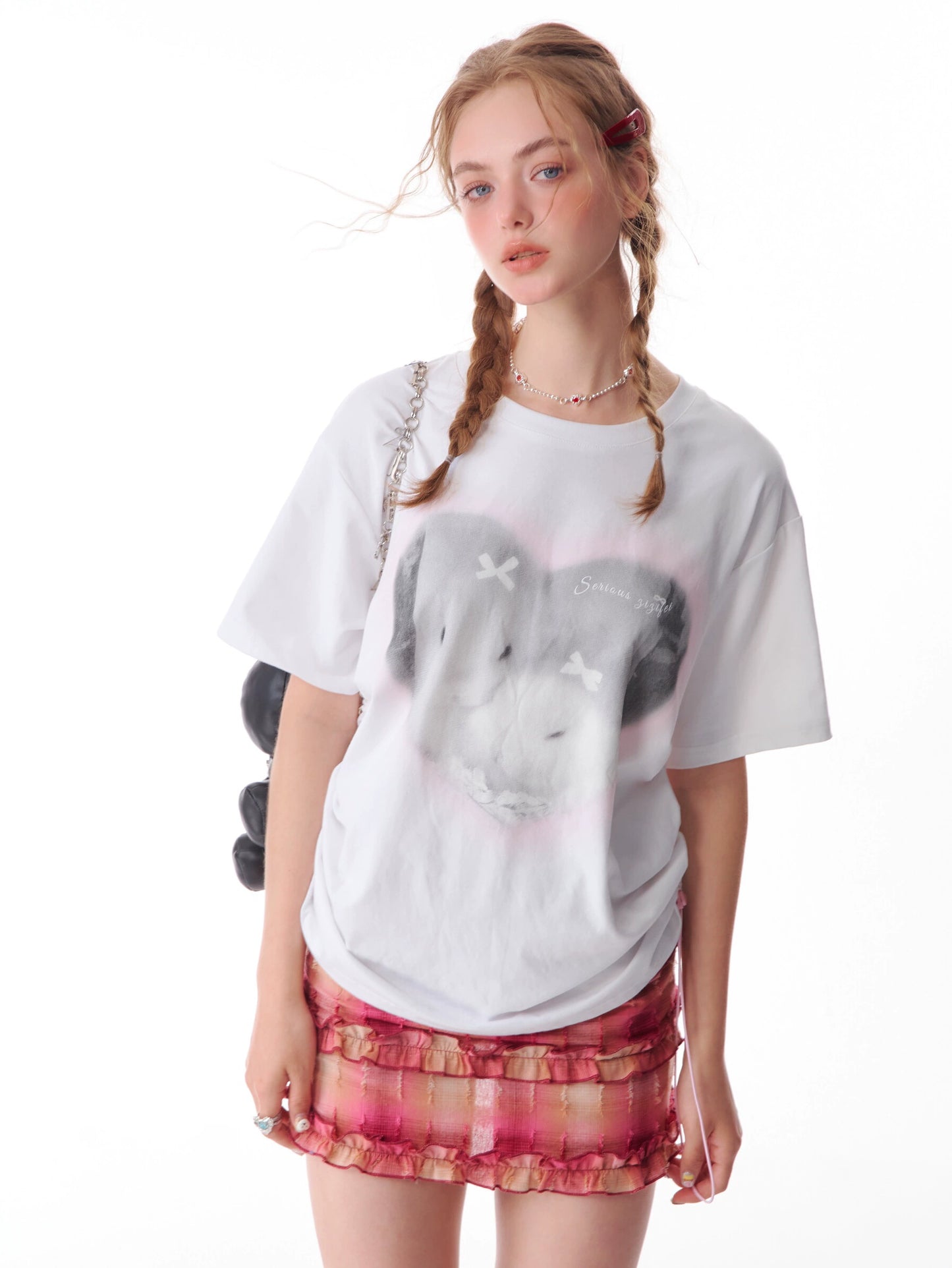 Love Rabbit Printed Drawstring T-shirt | Loose Fit Round Neck Women’s Summer Top