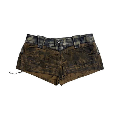 Leather Panel Slim Shorts – Rugged Vintage Finish