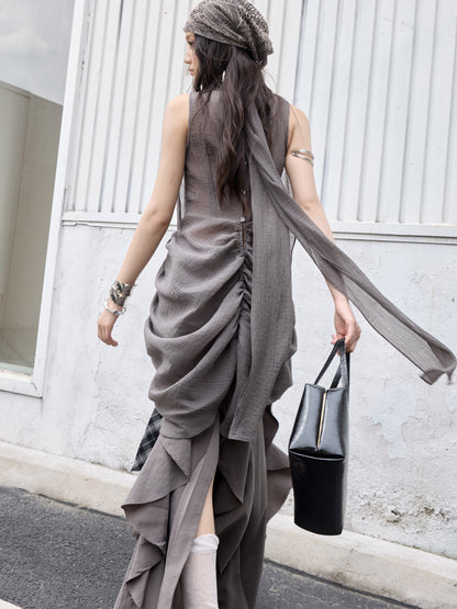 Distressed Tie-Waist Maxi Skirt | Urban Artist Long Skirt