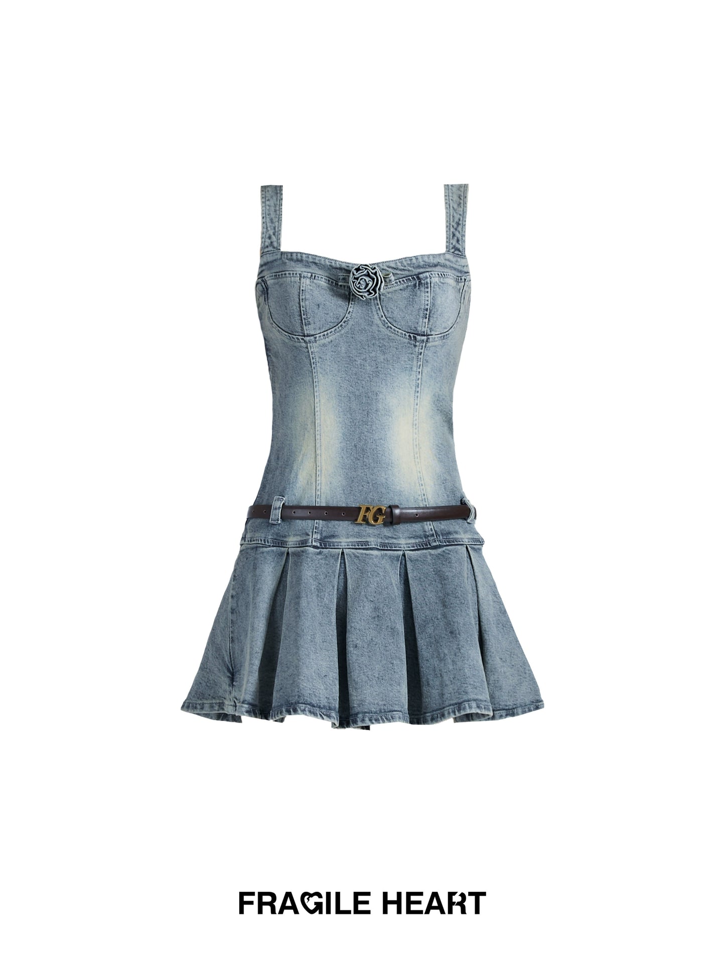 Denim Rose Strap Dress - Retro Spicy Girl