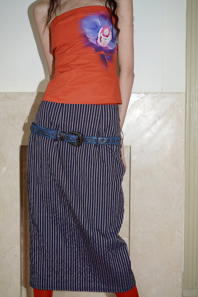 Retro Chic Stripe Midi Skirt