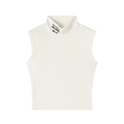 High Collar Embroidery Tank Top