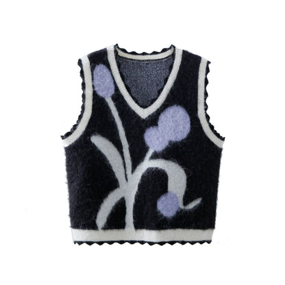 V-Neck Mohair Jacquard Vest Sweater