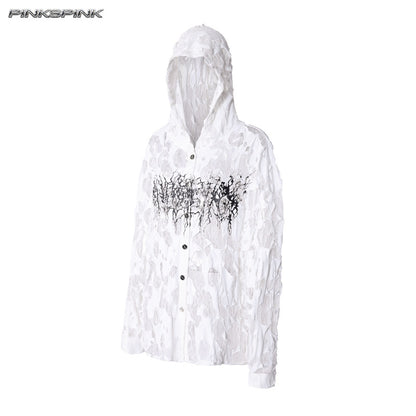 Thorn Lace Hooded Sheer Y3K White Statement Shirt