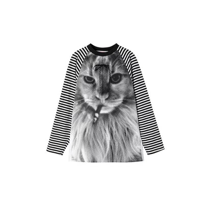 Striped Raglan Long Sleeve T-Shirt – Contrast Design in Loose Fit Style