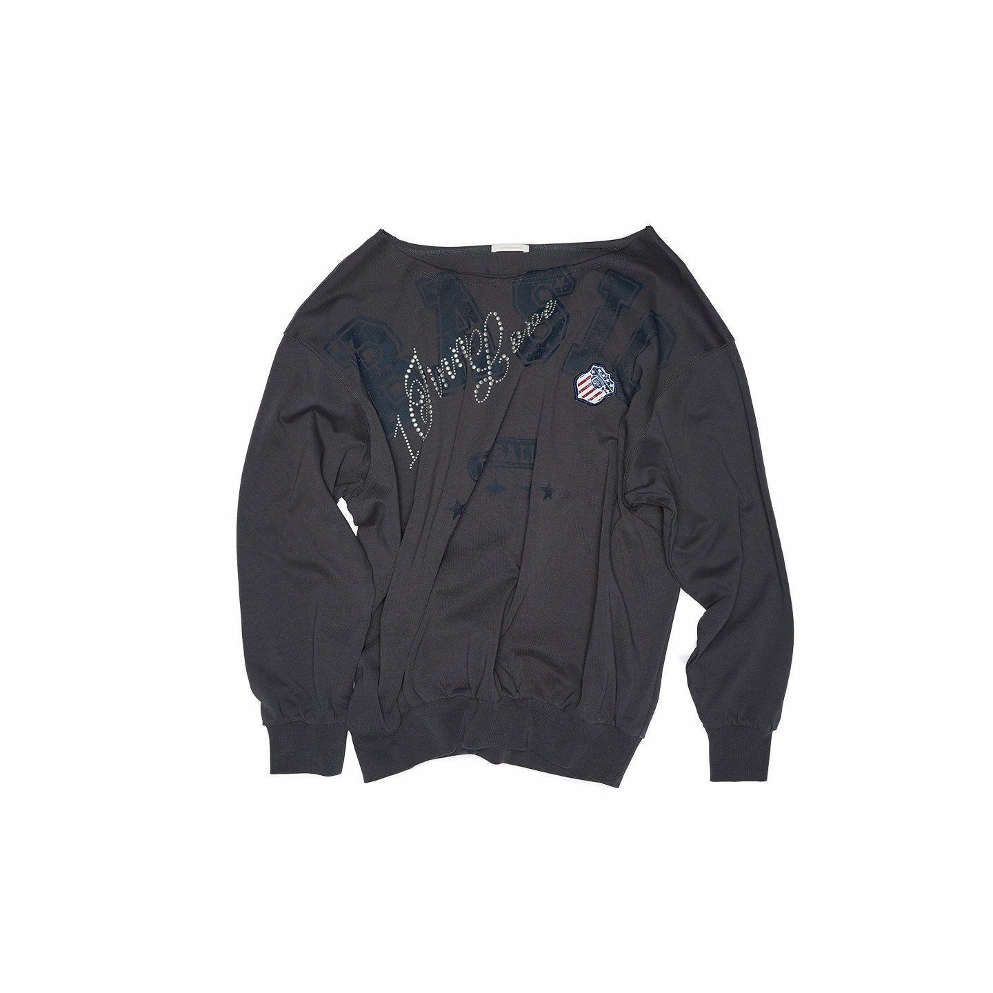 Rhinestone Letter Asymmetric Sweatshirt