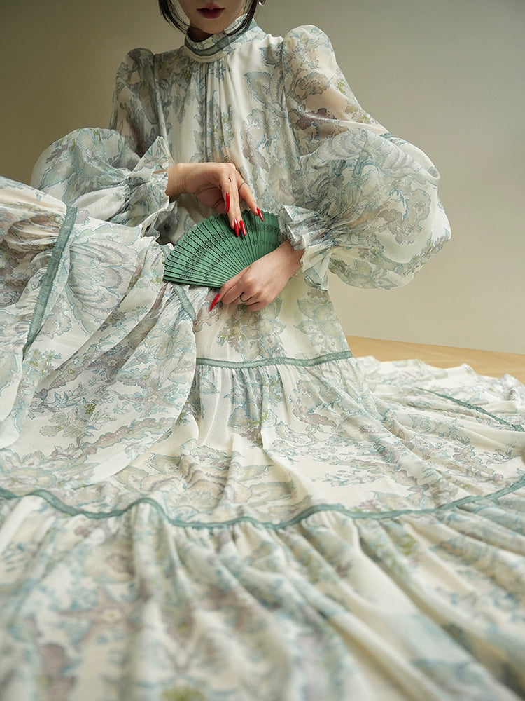 French Court Vintage Print Dress Spring 2025 Loose Large Skirt Long Skirt