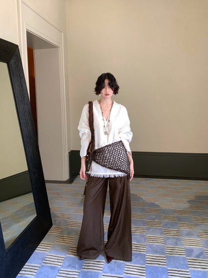 Shattered Light Diary Linen V-Neck Loose Shirt – Hong Kong Retro Autumn Essential