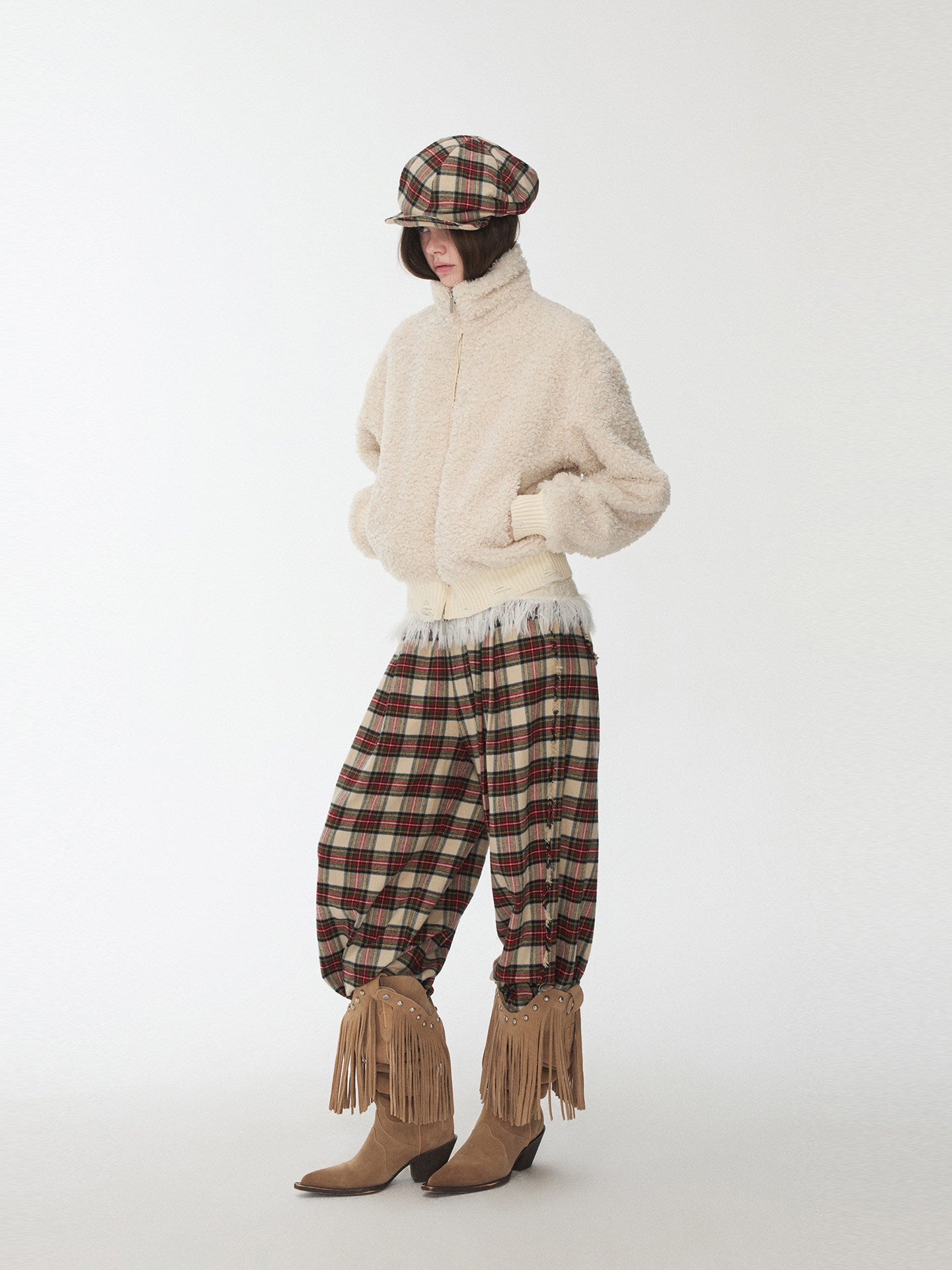 Plaid Wide-Leg Trousers