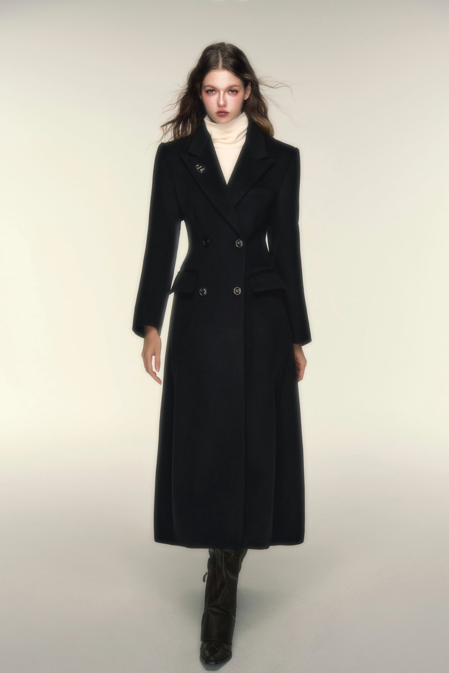 Hourglass Waist Fleece Long Coat - French Luxury