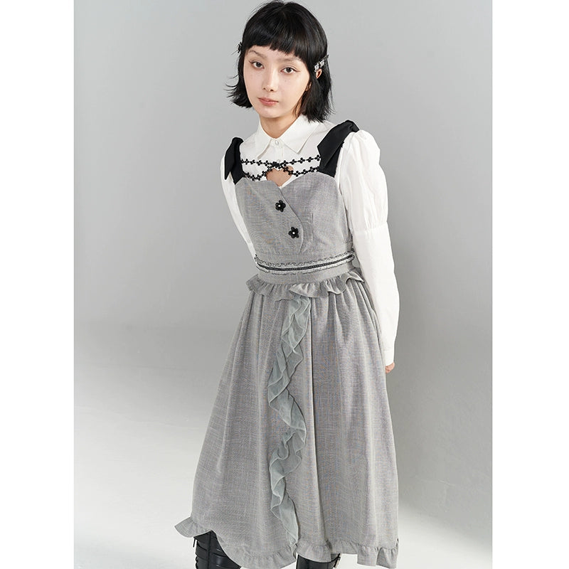 Gray Lace Suspender Dress