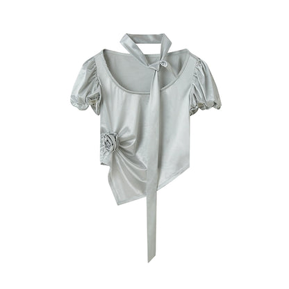 Sleve de fleur -niche satin t -shirt