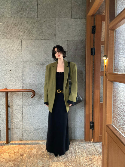 Moss Trace Wool-Blend Blazer – Hong Kong Retro Autumn/Winter Tailoring