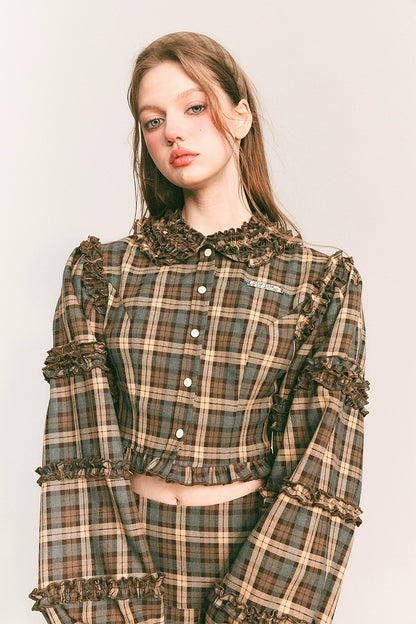 Hazel Vintage Set - Milk Coffee Plaid Outfit