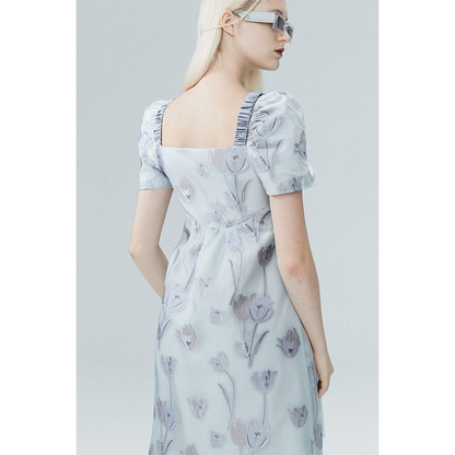 Robe de poupée à col carré à imprimé fleur de créateur