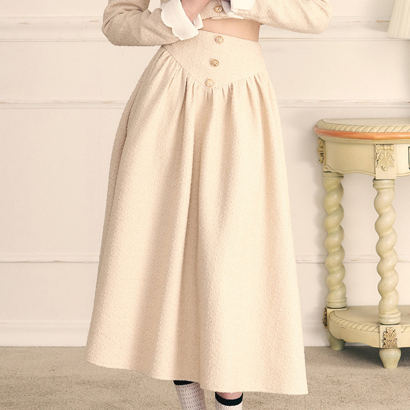 Gold Button Coat & Long Skirt Set