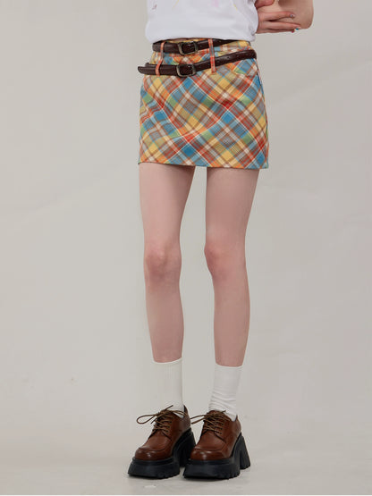 Checkered A-Line Skirt | High Waist Slim Fit Retro Style for Summer