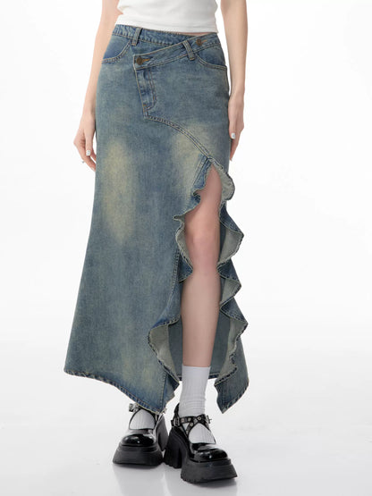 Denim Split Tail Skirt | Retro High Waist Slim Fit Spring/Summer Style