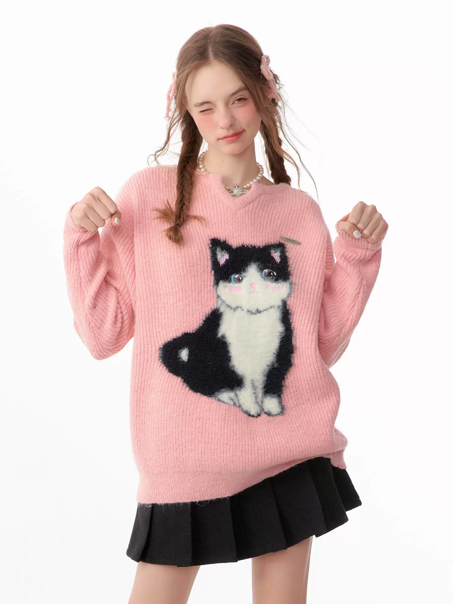 Pull Catwoman | Conception amincissante de style paresseux mignon pour l’automne/hiver