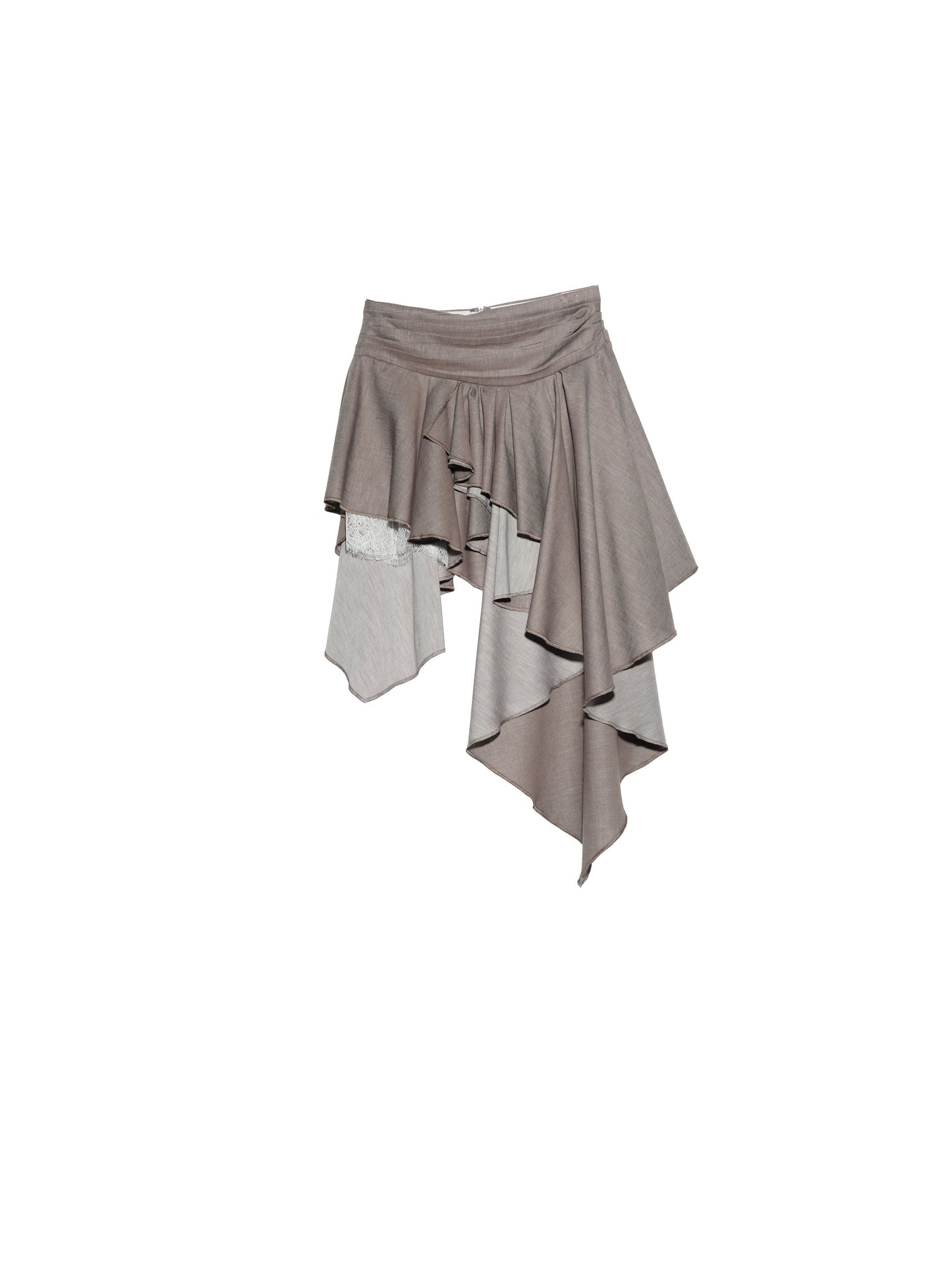 Pleated Linen Lace Midi Skirt | Romantic Asymmetrical Skirt