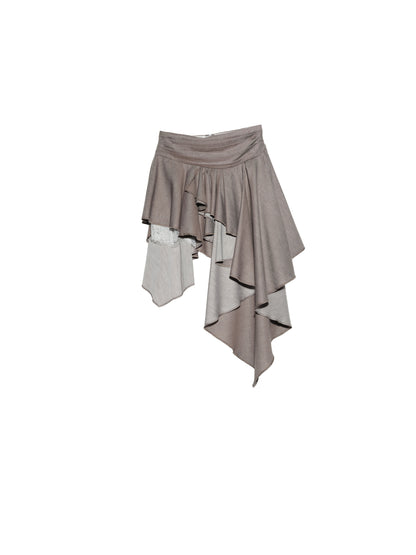 Pleated Linen Lace Midi Skirt | Romantic Asymmetrical Skirt