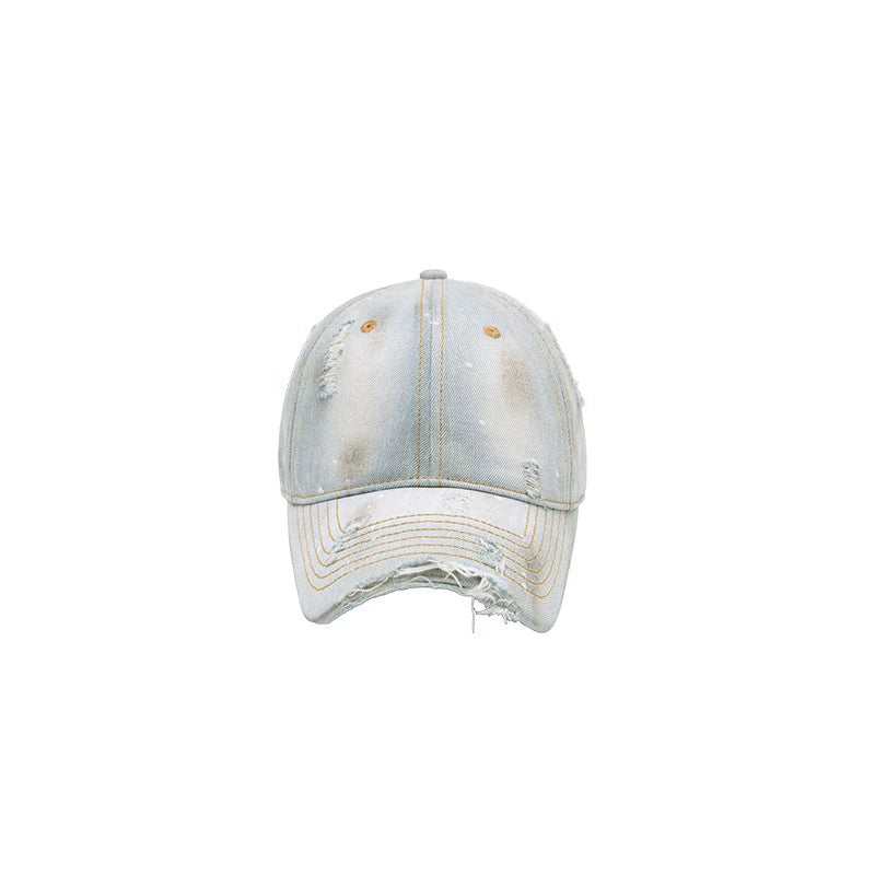Distressed Washed Denim Baseball Cap – Vintage Casual Look